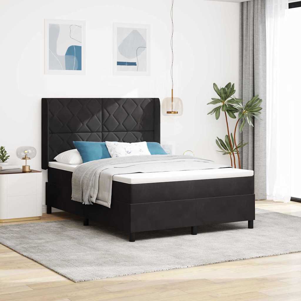 Box spring seng med LED-lysstrimler Sort 160 x 200 cm Fløjl