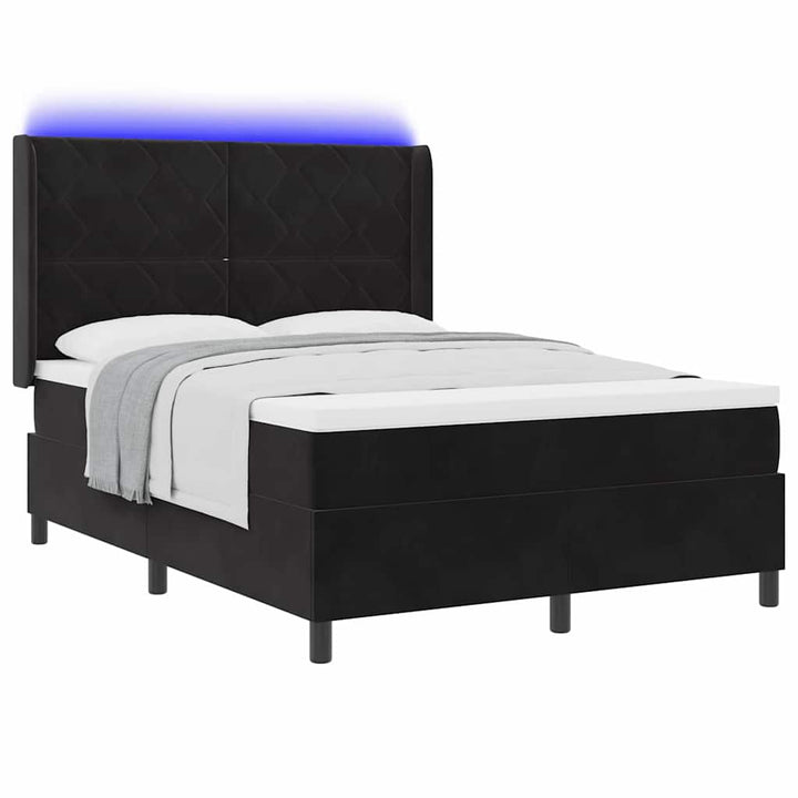 Box spring seng med LED-lysstrimler Sort 160 x 200 cm Fløjl