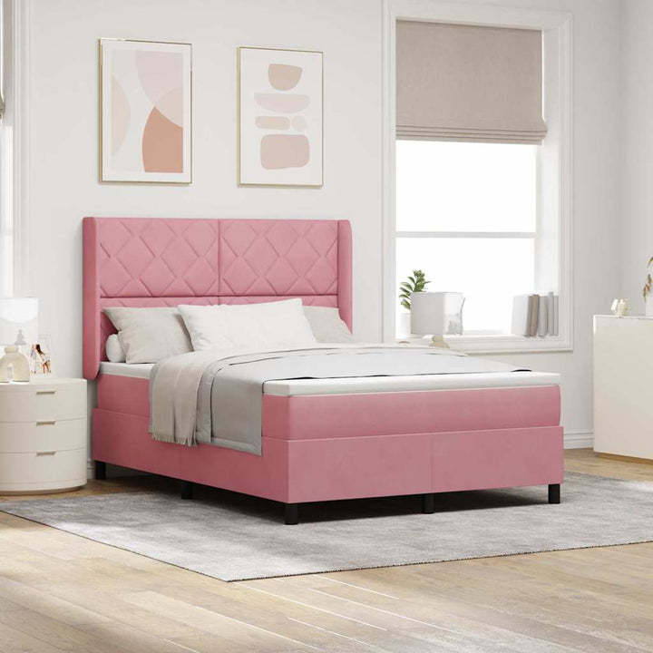 Box spring seng med LED-lysstrimler Lyserød 160 x 200 cm Fløjl