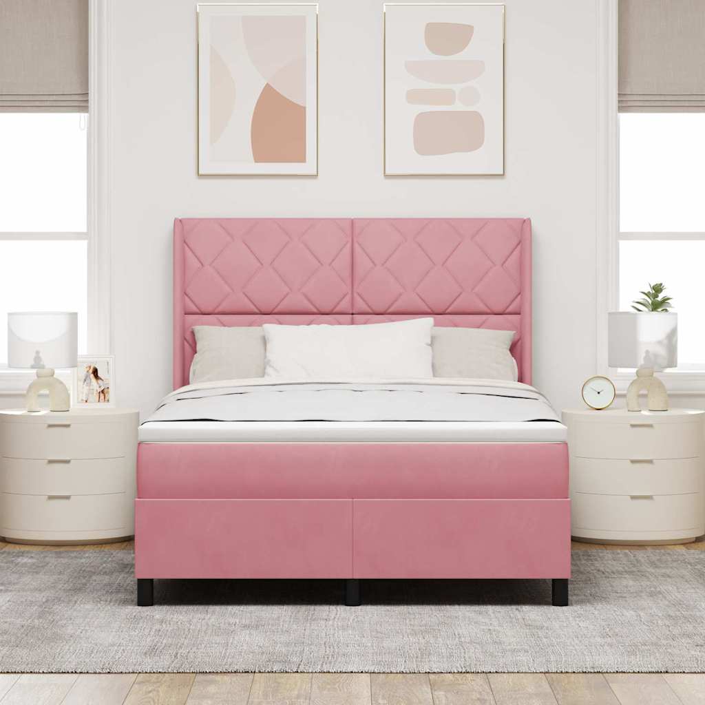 Box spring seng med LED-lysstrimler Lyserød 160 x 200 cm Fløjl