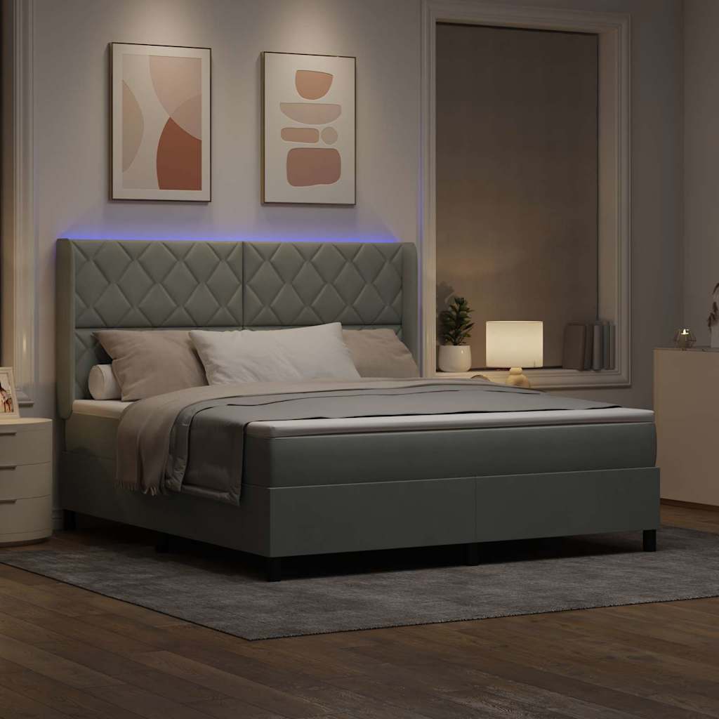 Box spring seng med madras med LED Lysegrå 180 x 200 cm Fløjl