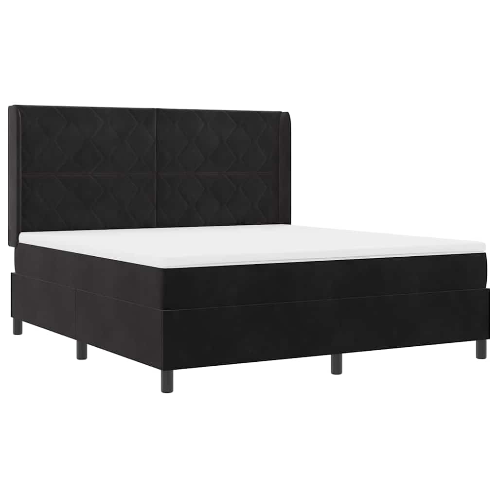 Box spring seng med LED-lysstrimler Sort 180 x 200 cm Fløjl