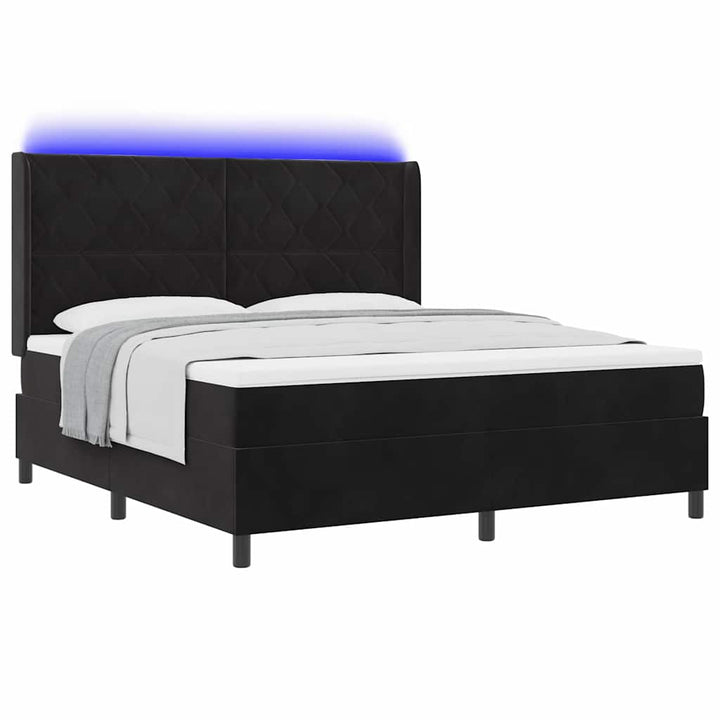 Box spring seng med LED-lysstrimler Sort 180 x 200 cm Fløjl