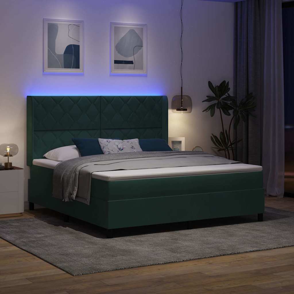 Box spring seng med hovedgærde Mørkegrøn 180 x 200 cm Fløjl