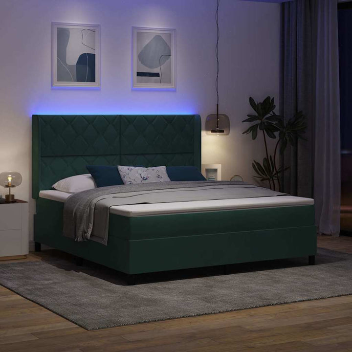 Box spring seng med hovedgærde Mørkegrøn 180 x 200 cm Fløjl