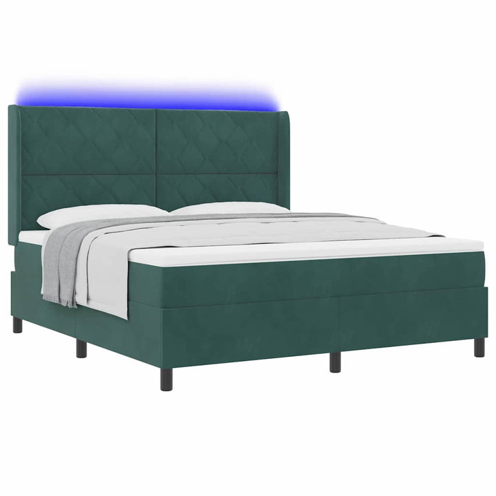 Box spring seng med hovedgærde Mørkegrøn 180 x 200 cm Fløjl