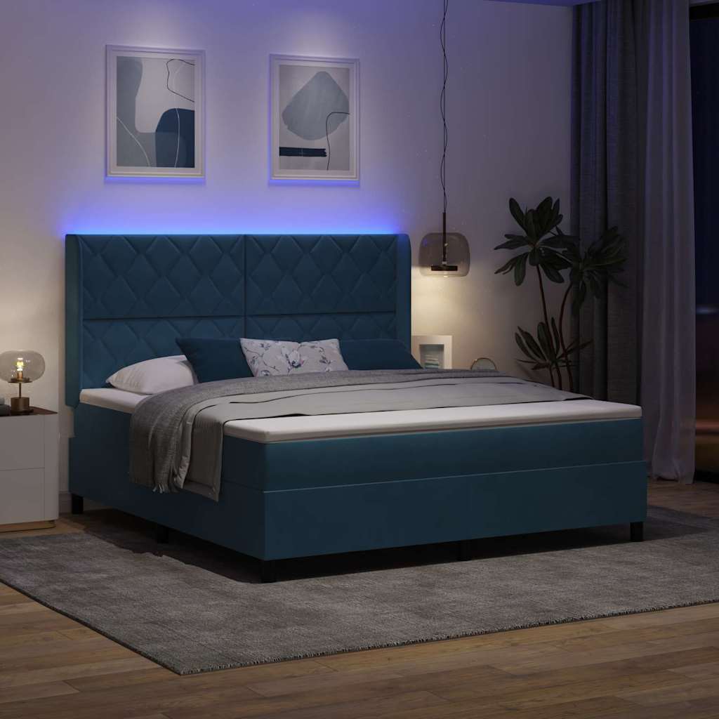 Box spring seng med madras med LED Blå 180 x 200 cm Fløjl