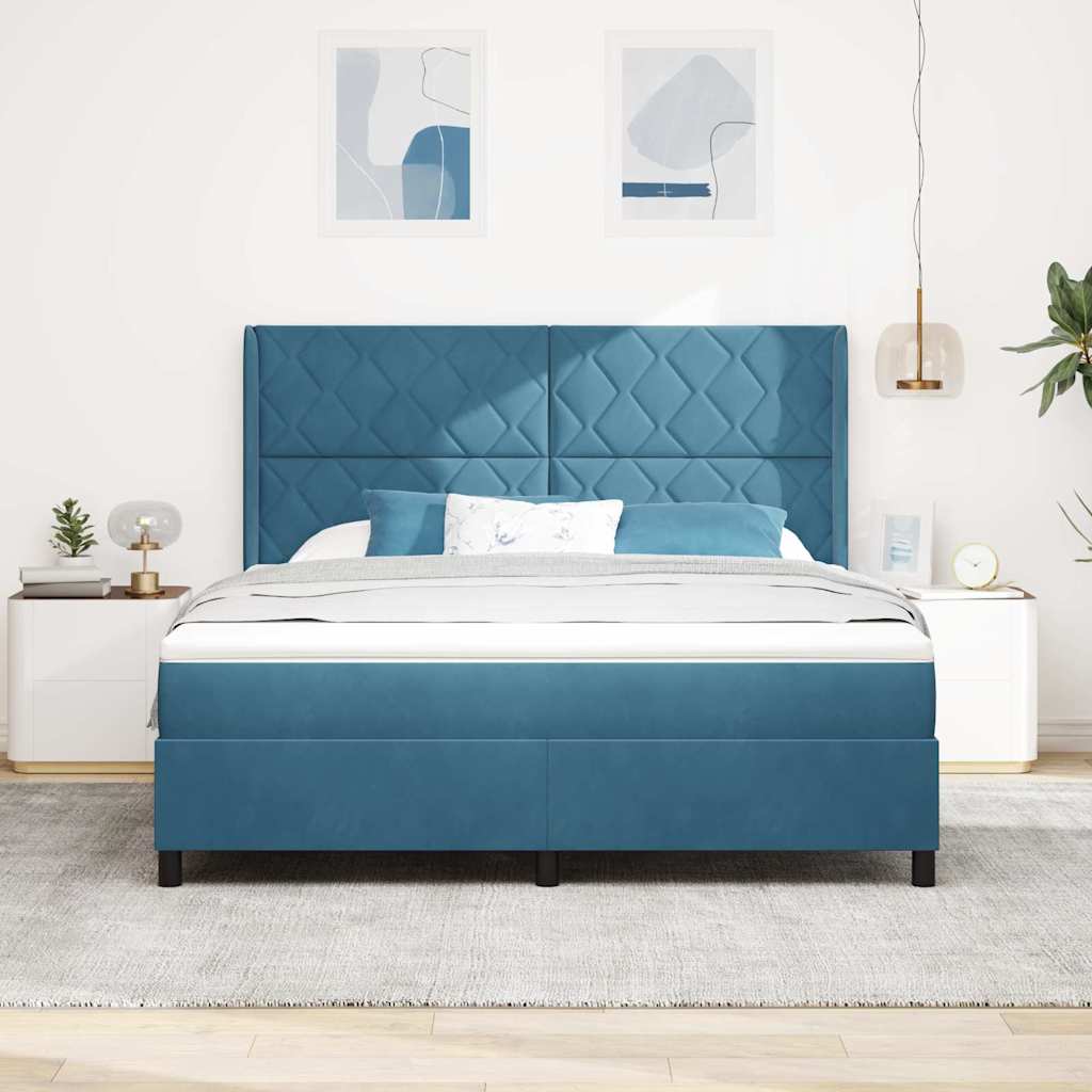 Box spring seng med madras med LED Blå 180 x 200 cm Fløjl