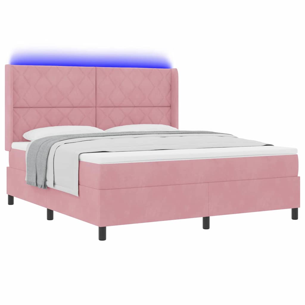Box spring seng med madras med LED Lyserød 180 x 200 cm Fløjl