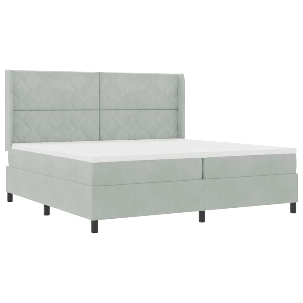 Box spring seng med LED-lysstrimler Lysegrå 200 x 200 cm Fløjl
