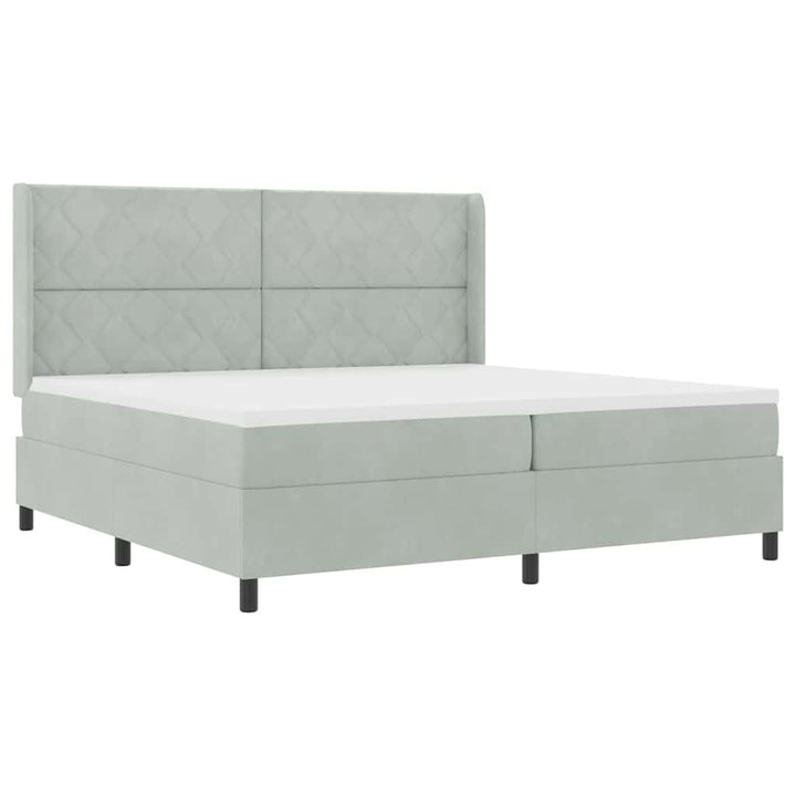 Box spring seng med LED-lysstrimler Lysegrå 200 x 200 cm Fløjl