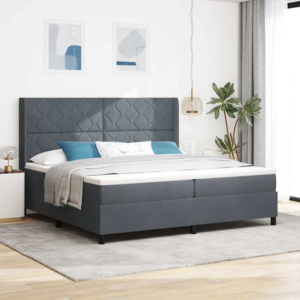 Box spring seng med LED-lysstrimler Mørkegrå 200 x 200 cm Fløjl