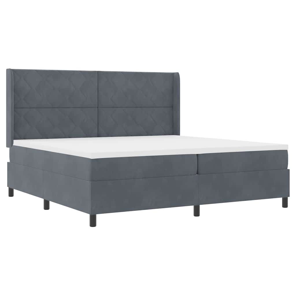Box spring seng med LED-lysstrimler Mørkegrå 200 x 200 cm Fløjl