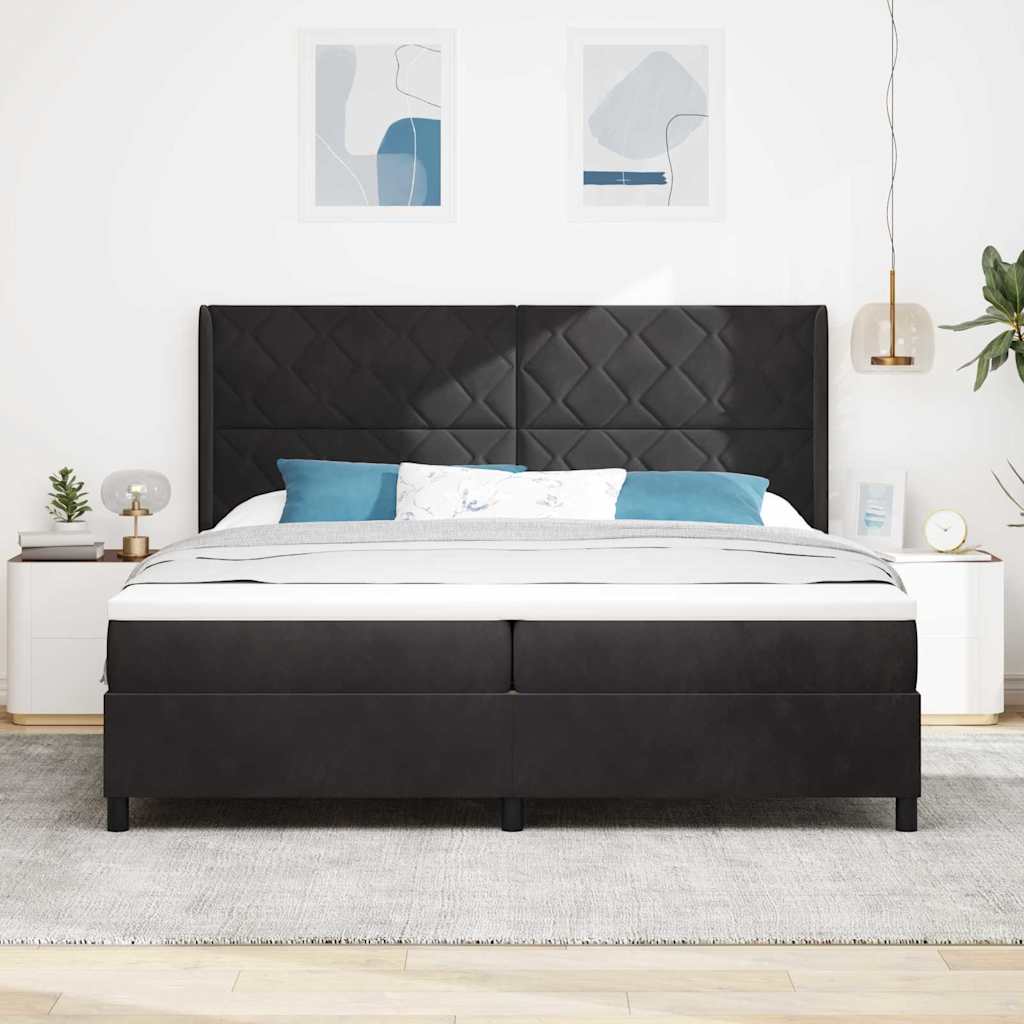 Box spring seng med LED-lysstrimler Sort 200 x 200 cm Fløjl