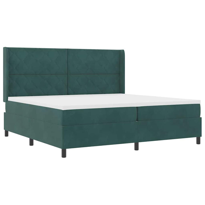 Box spring seng med hovedgærde Mørkegrøn 200 x 200 cm Fløjl