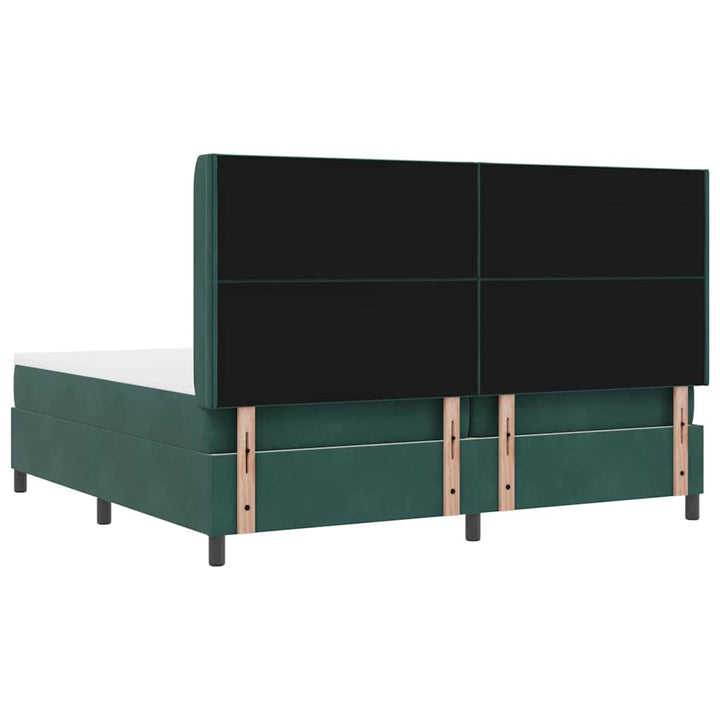 Box spring seng med hovedgærde Mørkegrøn 200 x 200 cm Fløjl