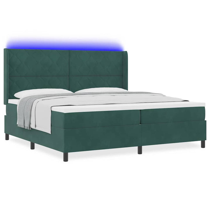 Box spring seng med hovedgærde Mørkegrøn 200 x 200 cm Fløjl