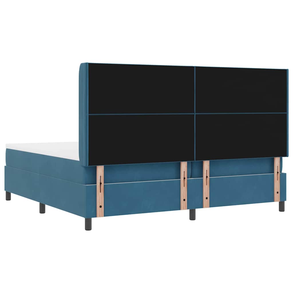 Box spring seng med LED-lysstrimler Blå 200 x 200 cm Fløjl