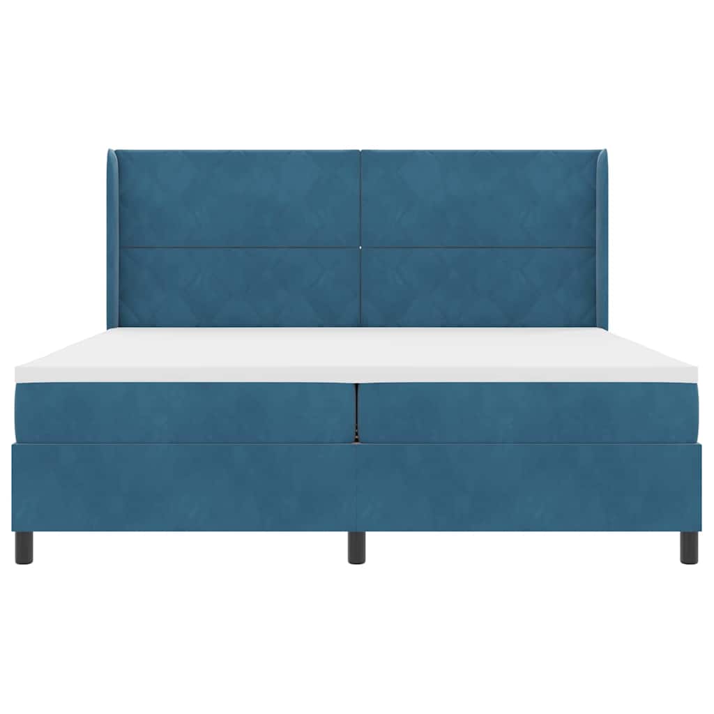 Box spring seng med LED-lysstrimler Blå 200 x 200 cm Fløjl