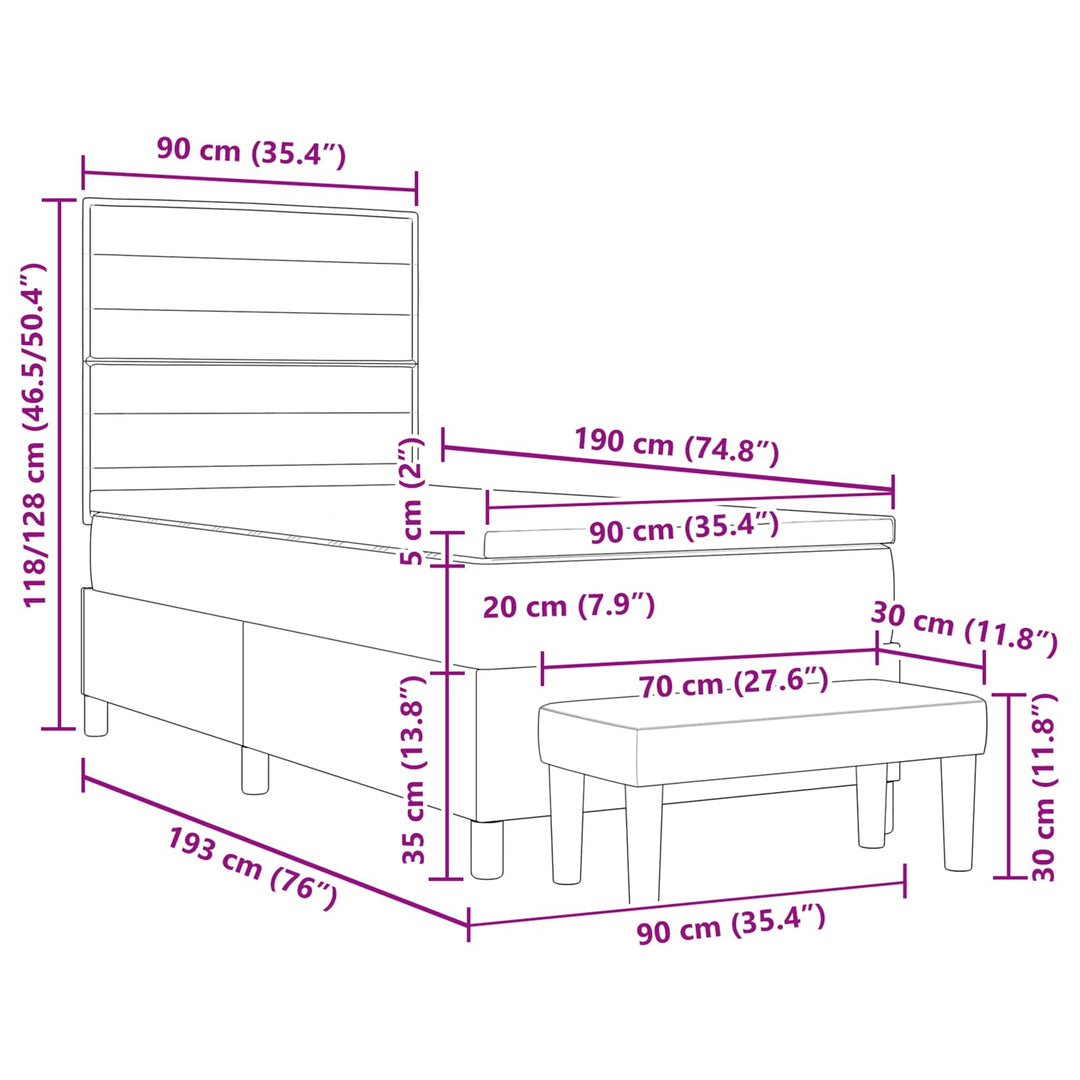 Box spring seng med hovedgærde Mørk Brun 90 x 190 cm Stof