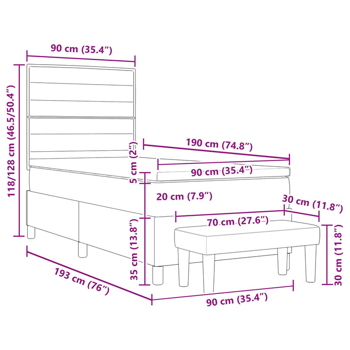 Box spring seng med hovedgærde Mørk Brun 90 x 190 cm Stof
