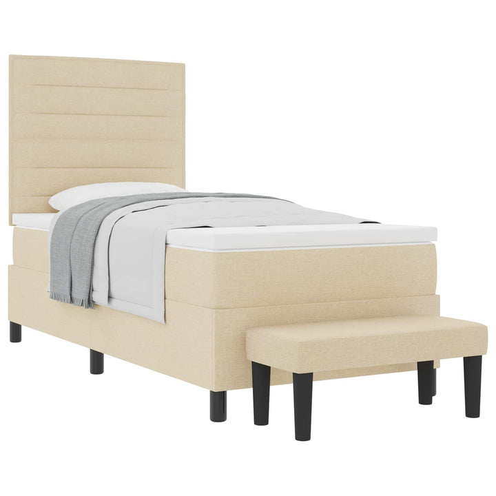Box spring seng med hovedgærde Creme 90 x 190 cm Stof