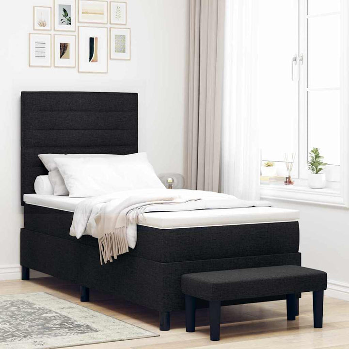 Box spring seng med pude med hovedgærde Sort 90 x 200 cm Stof