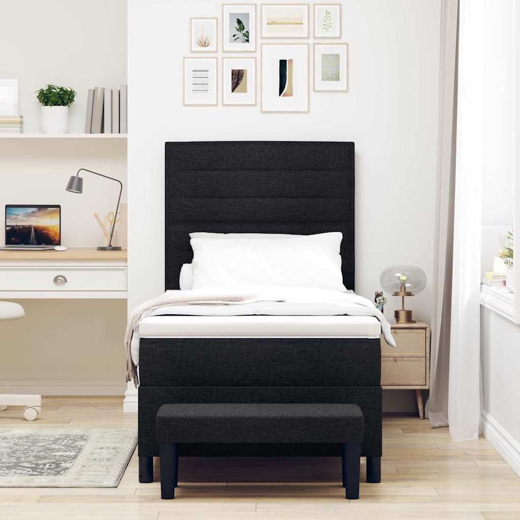 Box spring seng med pude med hovedgærde Sort 90 x 200 cm Stof