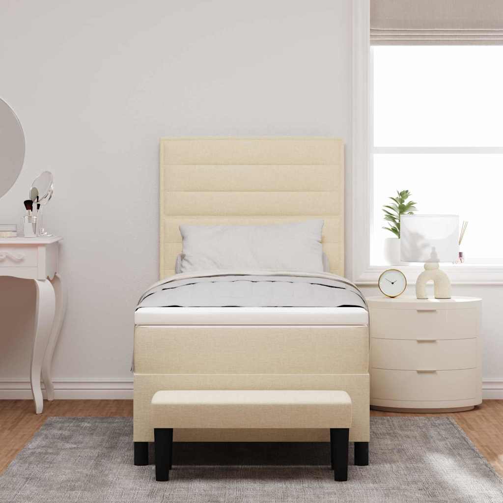 Box spring seng med hovedgærde Creme 90 x 200 cm Stof