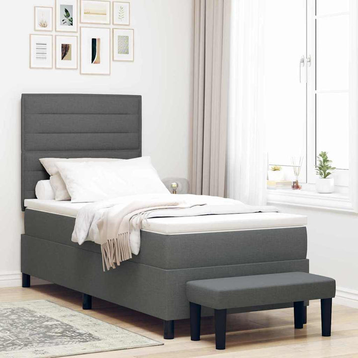 Box spring seng med hovedgærde Mørkegrå 100 x 200 cm Stof