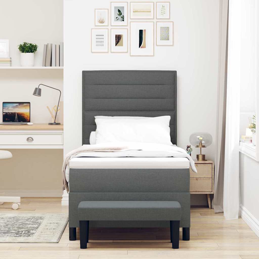 Box spring seng med hovedgærde Mørkegrå 100 x 200 cm Stof