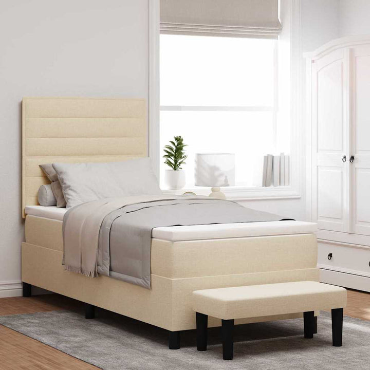 Box spring seng med pude med hovedgærde Creme 100 x 200 cm Stof