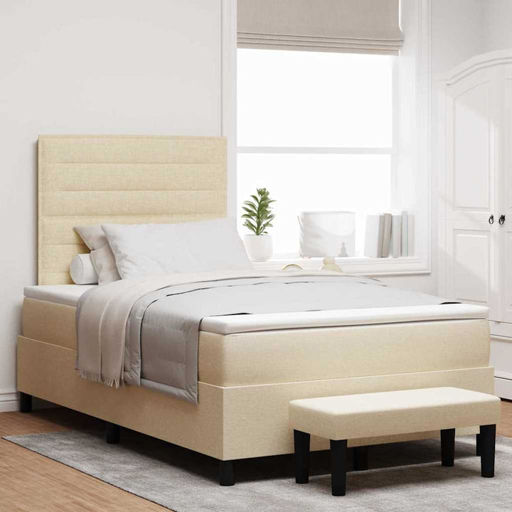 Box spring seng med hovedgærde Creme 120 x 200 cm Stof
