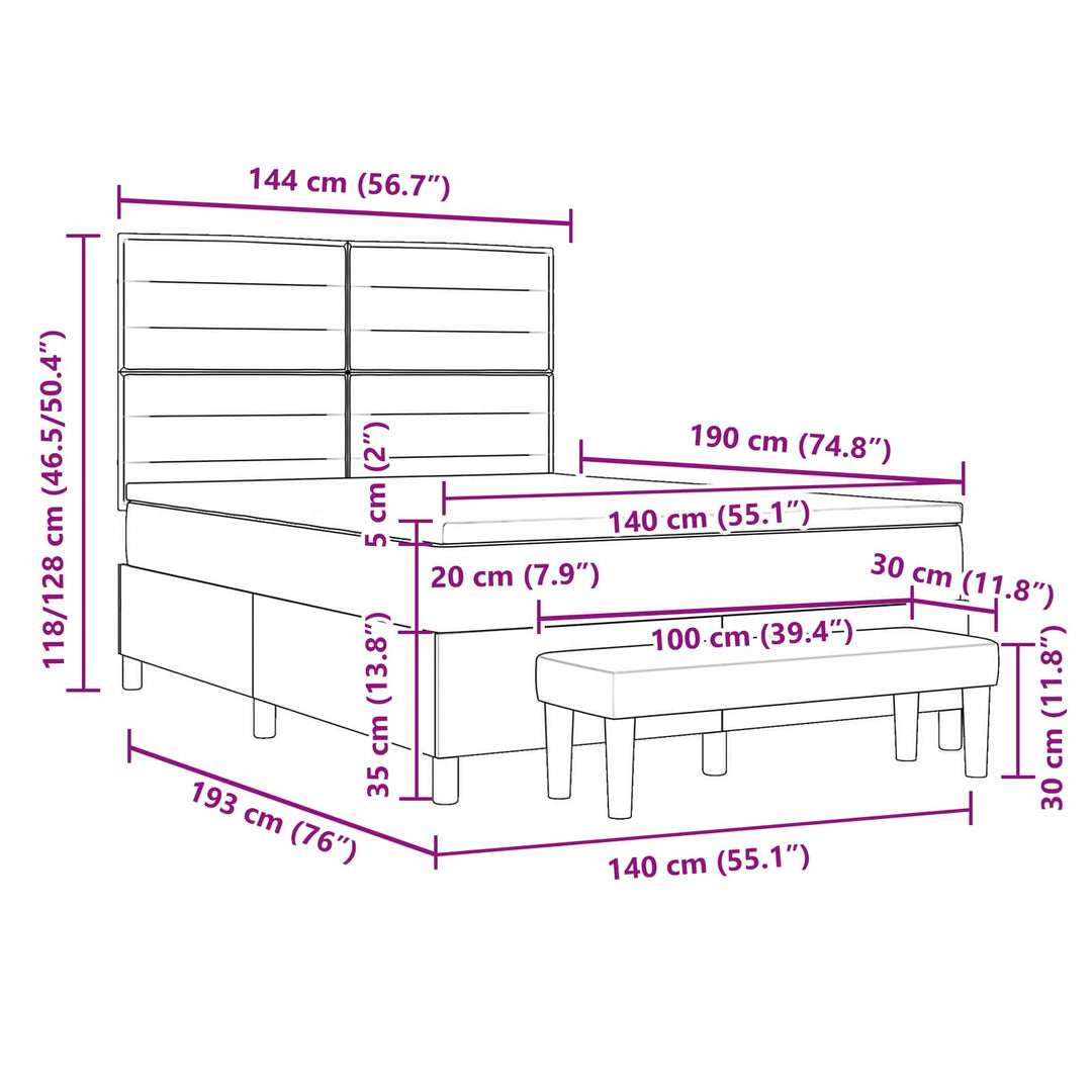 Box spring seng med hovedgærde Lysegrå 140 x 190 cm Stof