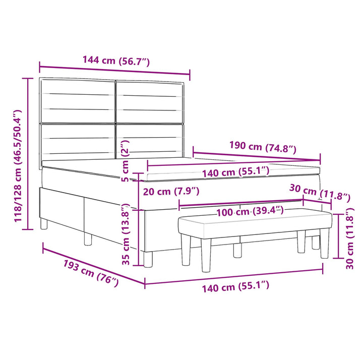 Box spring seng med hovedgærde Lysegrå 140 x 190 cm Stof