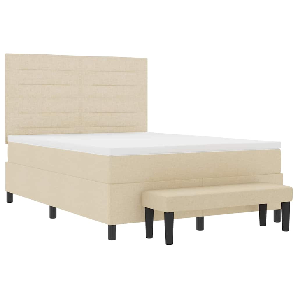 Box spring seng med hovedgærde Creme 160 x 200 cm Stof