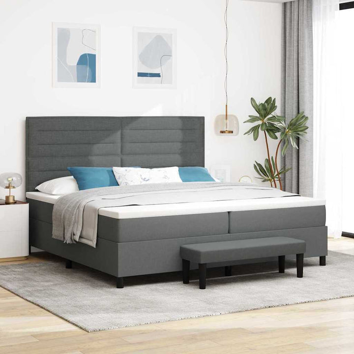Box spring seng med madras Mørkegrå 200 x 200 cm Stof