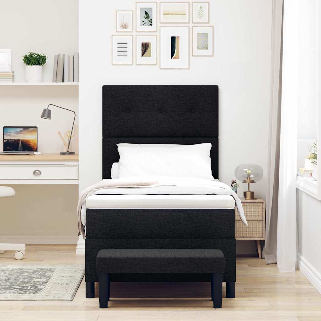 Box spring seng med hovedgærde Sort 80 x 200 cm Stof