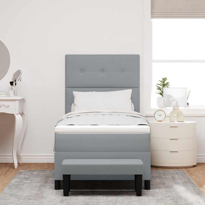 Box spring seng med hovedgærde Lysegrå 90 x 190 cm Stof