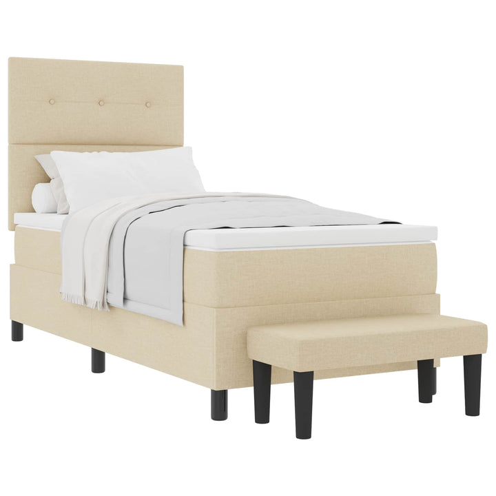 Box spring seng med hovedgærde Creme 90 x 190 cm Stof