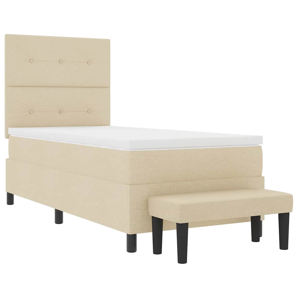 Box spring seng med hovedgærde Creme 90 x 190 cm Stof