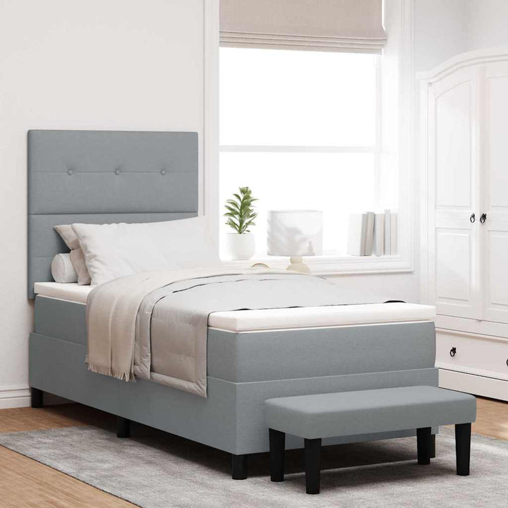 Box spring seng med hovedgærde Lysegrå 90 x 200 cm Stof