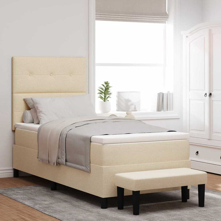 Box spring seng med hovedgærde Creme 90 x 200 cm Stof