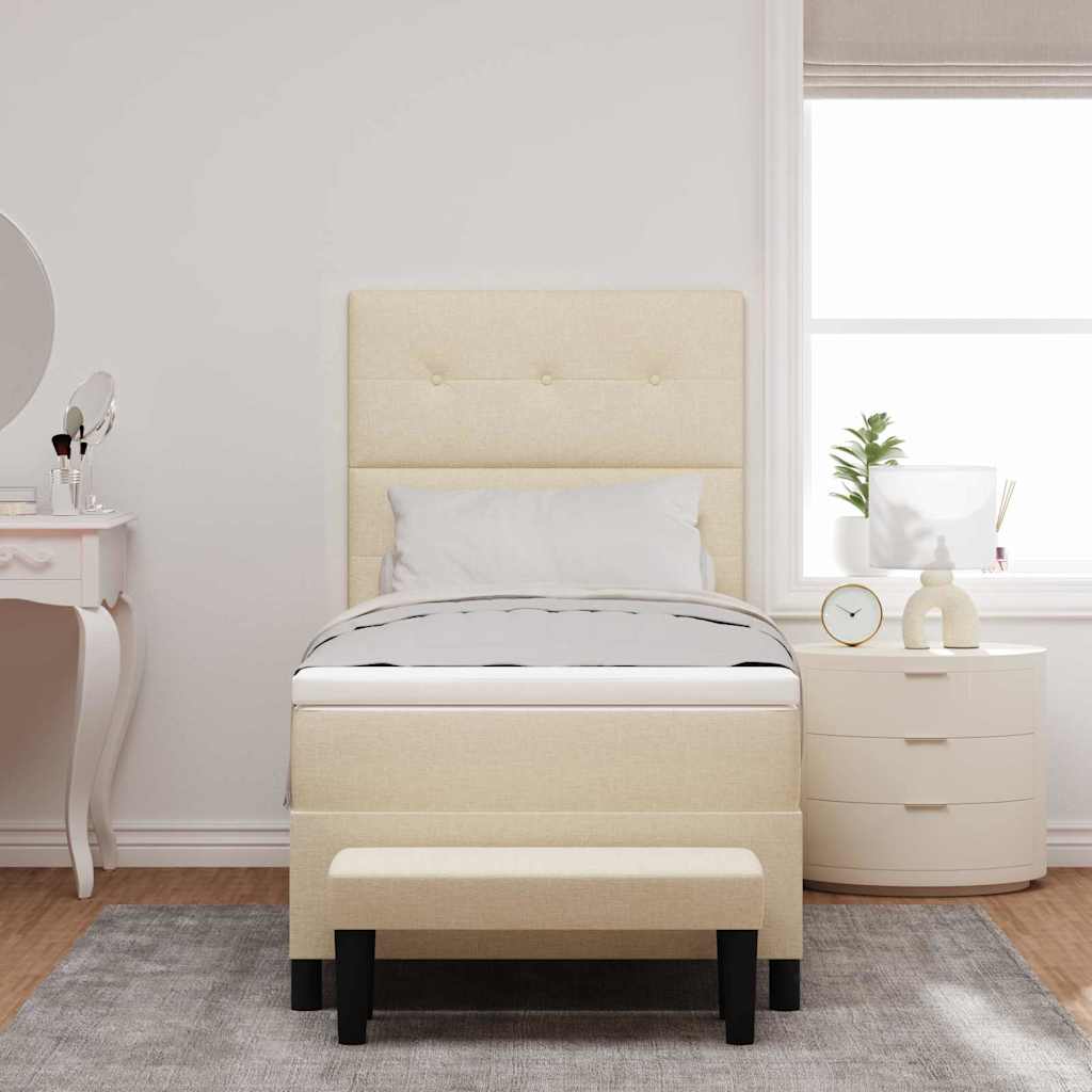 Box spring seng med hovedgærde Creme 90 x 200 cm Stof