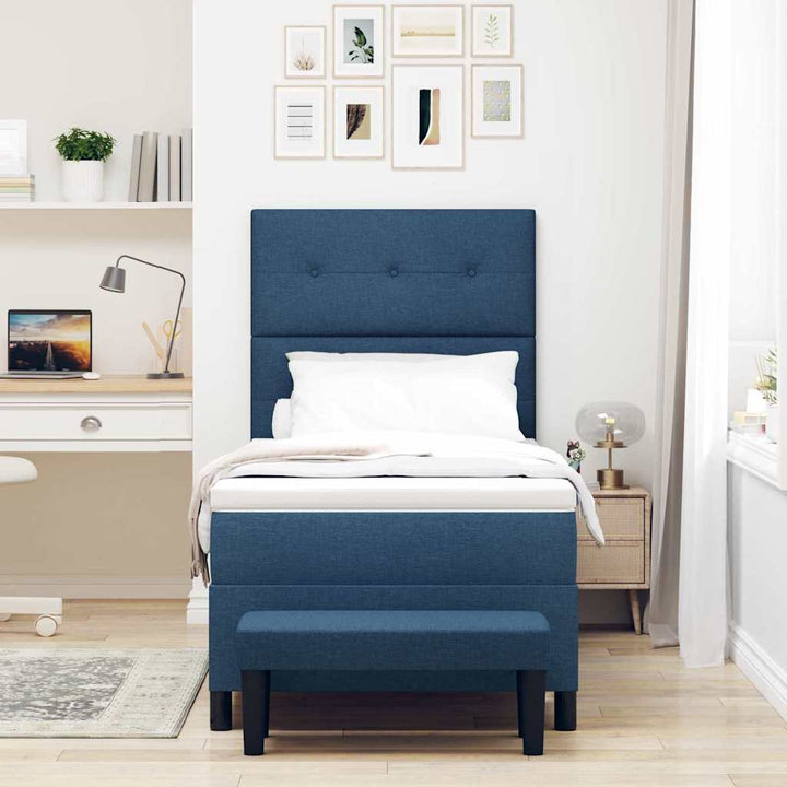 Box spring seng med hovedgærde Blå 90 x 200 cm Stof
