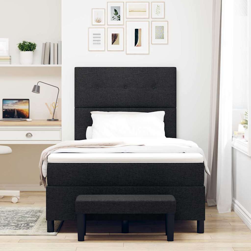 Box spring seng med pude med hovedgærde Sort 120 x 200 cm Stof