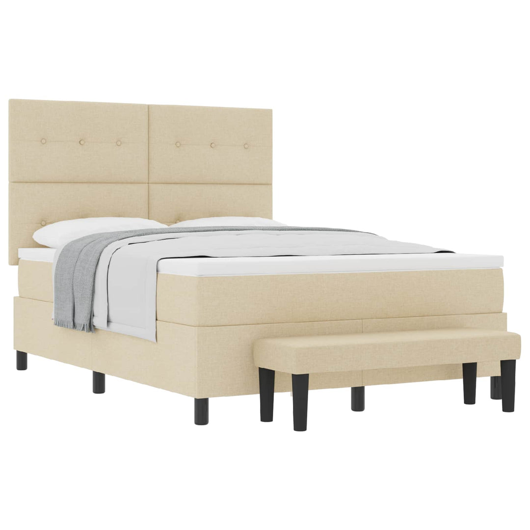 Box spring seng med hovedgærde Creme 140 x 190 cm Stof