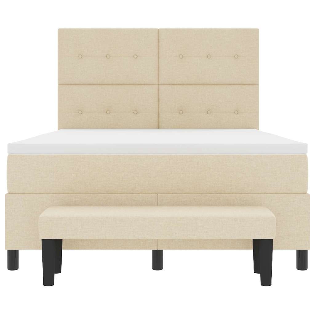 Box spring seng med hovedgærde Creme 140 x 190 cm Stof