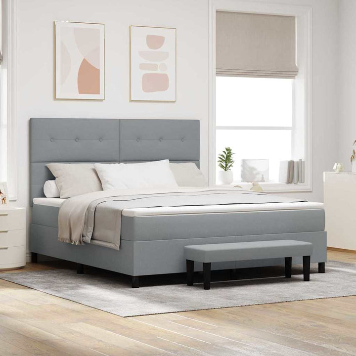 Box spring seng med hovedgærde Lysegrå 180 x 200 cm Stof
