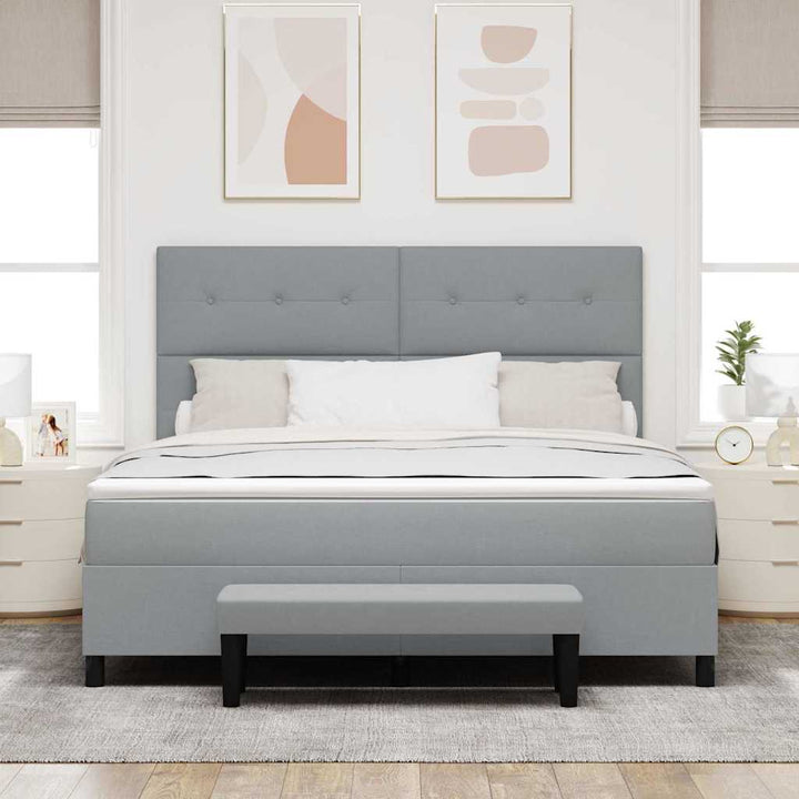 Box spring seng med hovedgærde Lysegrå 180 x 200 cm Stof